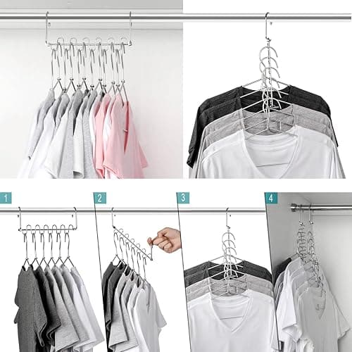 KLEVERISE 4 Pack Metal Space Saving Hangers, Stainless Steel Hangers Space Saving for Clothes, Magic Cascading Space Saving Closet Clothing Hanger Organizer Space Saver, College Dorm Essentials thumbnail 4