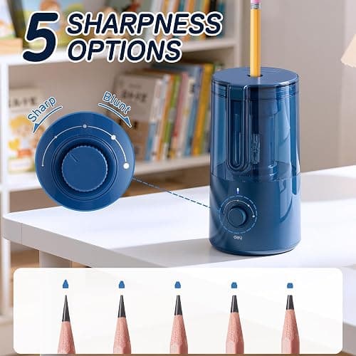 Deli Electric Pencil Sharpener, Fully Automatic Pencil Sharpener for 6.9-8mm No.2 & Colored Pencils, Auto in & Out, Rechargeable Hands-Free Sharpener for Classroom, Home, Office, Blue thumbnail 4