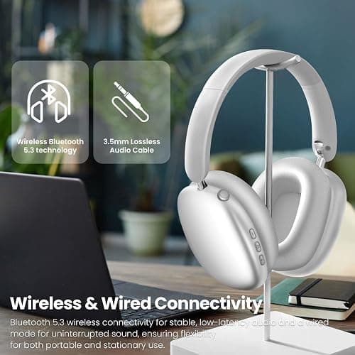 Wentronic Y01 Wireless Over Ear Headphones, Noise Canceling Bluetooth 5.3 Headphones with Microphones,Hi-Res Audio,48H Playtime,Foldable,Breathable Soft Earpads for iOS/Android/Samsung/PC-Silver thumbnail 6