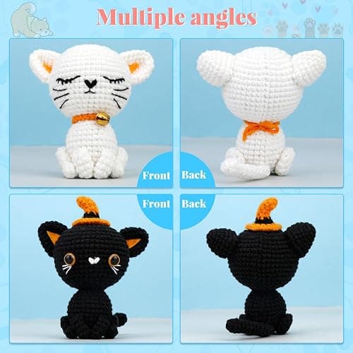 Pnytty Christmas Crochet Kit for Beginners, Crochet Animal Kit, 2PCS Cat Starters Crochet Kits Knitting Kit with Yarn, Crochet Hooks, Video Tutorials, Easy Crocheting for Adults Craft thumbnail 5