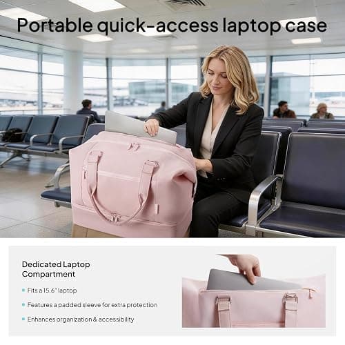 TOPEAST Travel Duffle Bag, Weekender Bags for Women with Shoe Compartment | 40L Carry On Bag with TSA Toiletry Bag & Wet Pocket for Overnight, Weekend, Hospital, Yoga, Business Trips, Sport, Gym, Pink thumbnail 2