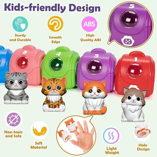 Learning Toys for 1 2 3 Year Old Boys Girls, 20 Pcs Cat Toys for Toddlers 1-3, Kitten Finger Puppet Games, Counting Matching Sorting Motor Educational Playset, Gifts for Baby Toddlers Age 12-18 Months thumbnail 7