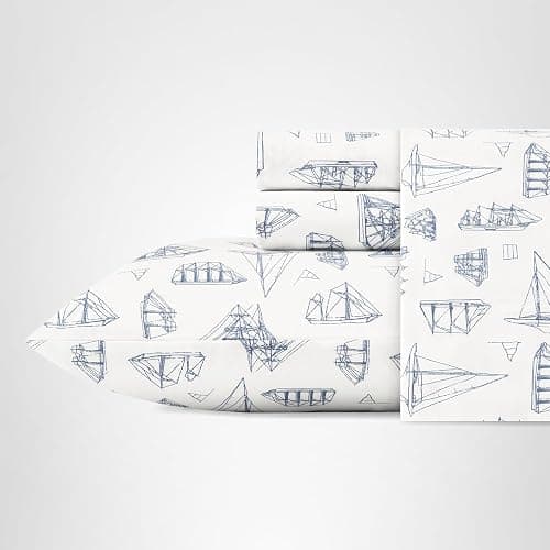 Nautica – Twin XL Size Sheet Set, Crisp Cotton Percale Bedding with Matching Pillowcase, Lightweight & Breathable Bed Sheets, Deep Pocket, College Dorm Room Essentials (Whitewood Sail Blue) thumbnail 7