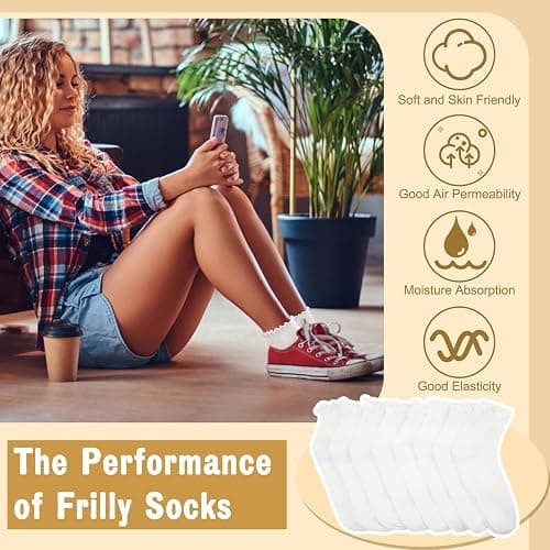 Justay 8 Pairs Ruffle Socks Woman Cute Frilly Soft Cotton Crew Ankle Socks for Women Gifts thumbnail 4