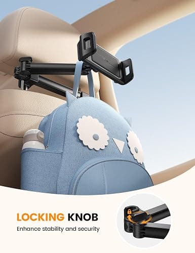 Lamicall Car Headrest Tablet Holder, Foldable Clip, Lockable | Tablet Mount for Car Backseat, Car Accessories for Kids, for iPad Pro, Air, Mini, Galaxy Tab, Fire HD, 5.4-13" Tablets thumbnail 2