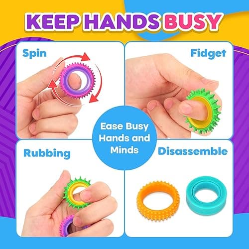Fidget Toys Sensory Rings for Kids: 12 Pack Finger Spinner Rings - Texture Stress Toys for Kids Autism Calming - Fun Fidgets for Student Classroom Prize Stocking Stuffers - 12pcs thumbnail 3