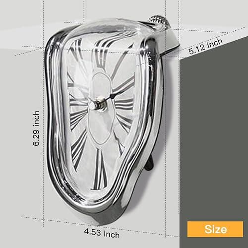 OHmaker Melting Clock Dali Melted Clock Gift Decor Art Inspired Wall Clock Twisted Shelf Hanging Surrealist for Decorative Shop Office Home Desk Roman Silve… thumbnail 3