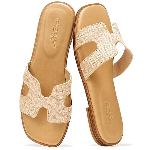 Project Cloud 100% Genuine Leather Sandals Women Flats For Women (Jannel) | Sandals for Women Fashion Flat Womens Sandals with Memory Foam Insole Slides Sandals Footwear Mules Women's Sandals - Image 1