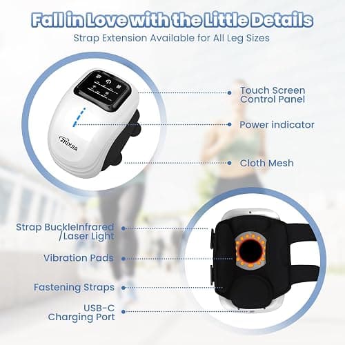 ZHIXJIA Knee Massager with Heat, 3-in-1 Smart Portable, 3 Vibration Modes and 3 Heating Levels LED Vitality Joints Knee Massager, Gift for Men and Women, White thumbnail 5