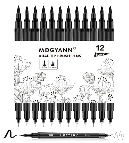 Mogyann Drawing Pens, 12 Pack Dual Brush Pens Black Markers for Art Drawing Sketching - Image 1