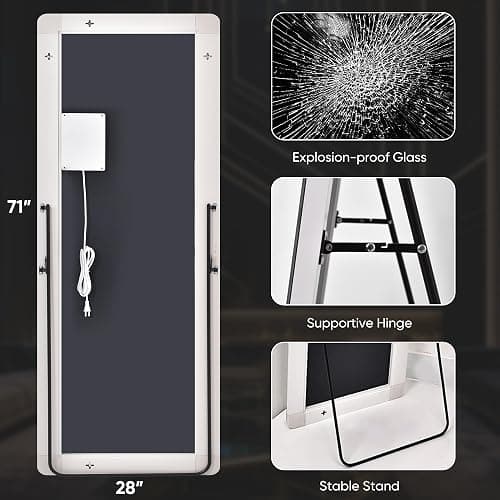 Coomily 71"x28" LED Full Length Mirror, LED Mirror Full Length Lighted Floor Standing,Hanging Mirrors Floor Mirrors with Lighted for Bedroom, Livingroom, Bathroom, Rect Style thumbnail 6