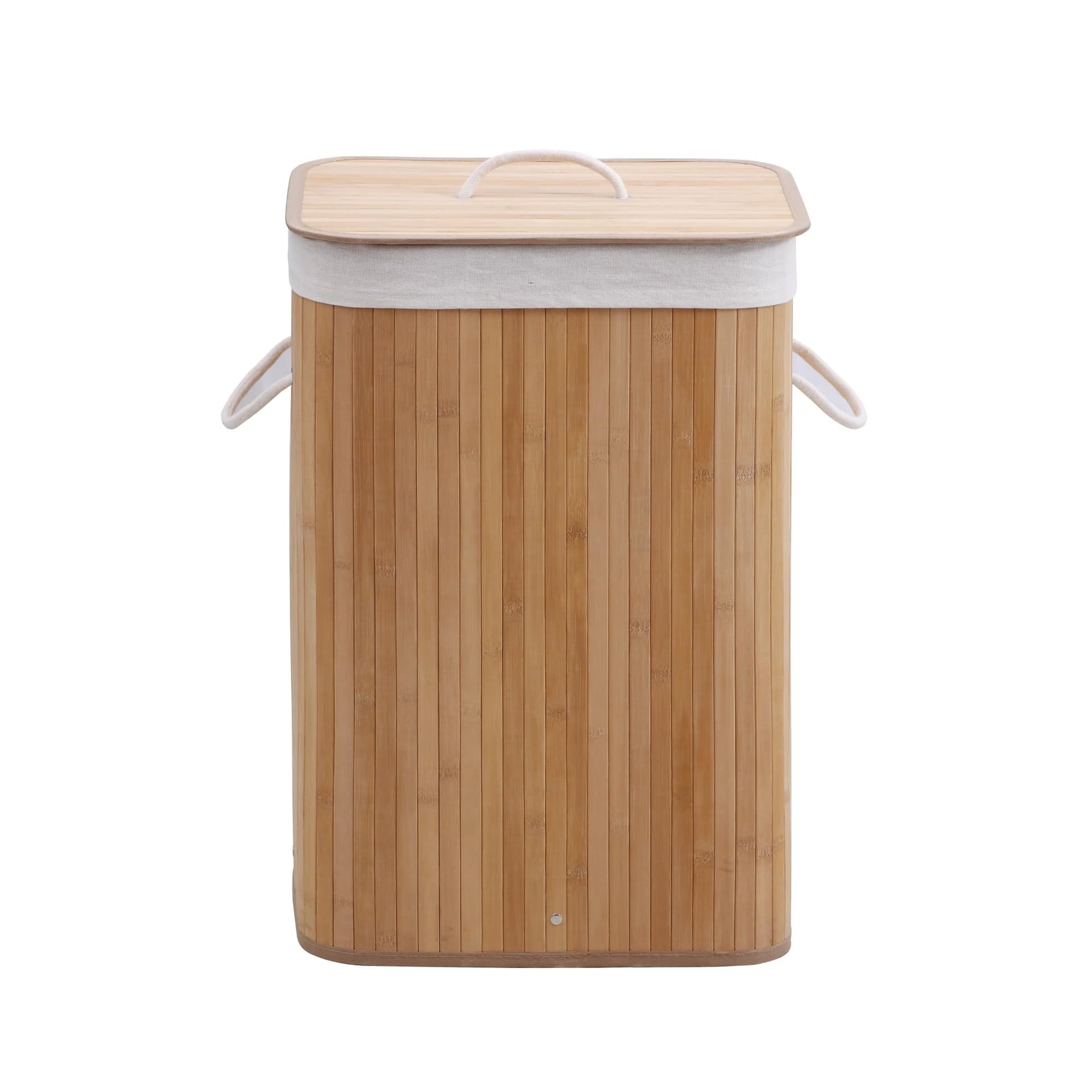 Sherwood Home Rectangular Collapsible Bamboo Folding Laundry Basket Washing Bin Hamper Cotton Handles, Breathable Liner, Lightweight and Durable Ideal for Bathroom & Home Organization - 40 x 30 x 60CM - Image 1