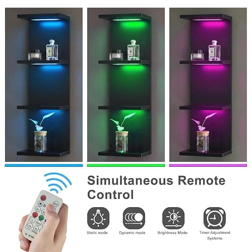 AskTag 4 Tier RGB Wall Shelf-Gaming Shelf with Remote Control, Lack Shelves with Light for Bedroom | Easy to Install Cosmetic & Display Modern Shelf, Black thumbnail 6