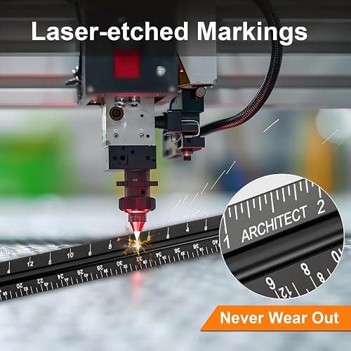 Architectural Scale Ruler, Imperial Measurements 12'', Laser-Etched Aluminum Architect Triangular Ruler Black for Architects, Students, Draftsman, and Engineers by mveohos thumbnail 4