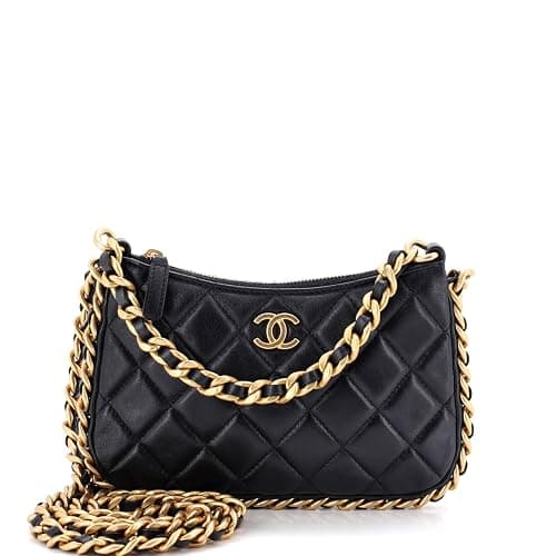 Chanel, Pre-Loved CC Chain Around Hobo Quilted Lambskin Mini, Black - Image 1