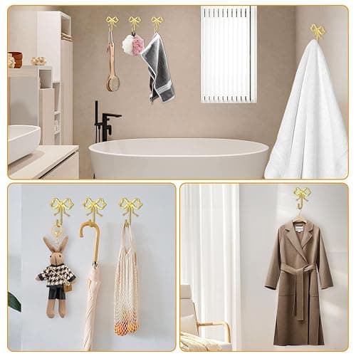 XHIPY 2Pcs Large Size Gold Bow Wall Hook, Gold Coat Hook, Metal Hook, Bow Room Decor Hooks for Coats, Coffee Mugs, Hats, Bags, Bath Towels and Room Decorations thumbnail 4