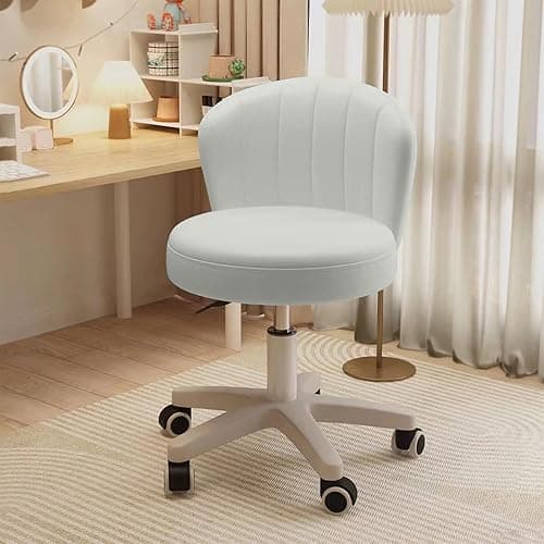 HDHNBA Small Desk Chair Round Rolling Chair with Back PU Leather Height Adjustable Swivel Vanity Work Computer Stool Chair for Home Office Bedroom thumbnail 3
