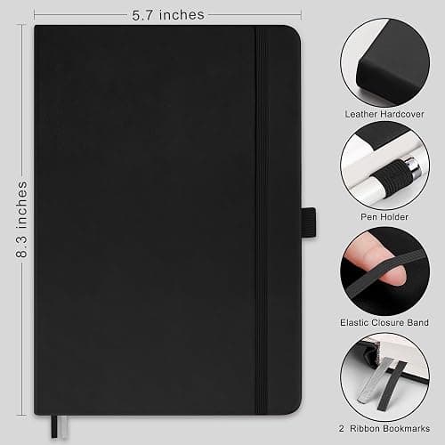 RETTACY Blank Journal Notebook, 192 Pages, A5 Medium Size (5.7'' x 8.3'') | Leather Hardcover, 100 GSM Thick Paper, for Sketching, Drawing, Painting (Black) thumbnail 2