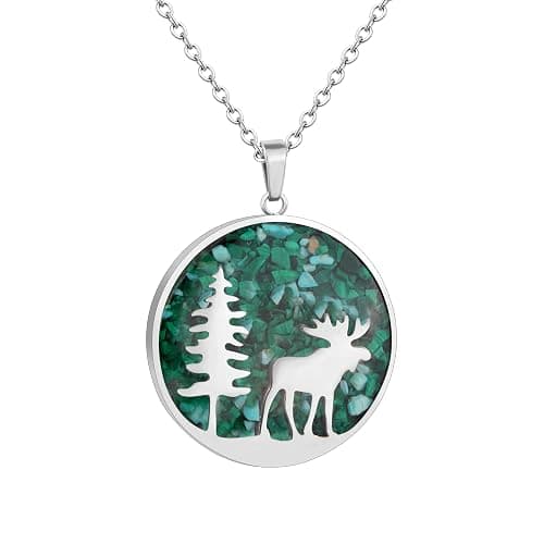 Lauren-Spencer Gemstone Animal Necklace Turquoise Chips Animal Pendant Necklace Bear Elk Moose Caribou Wolf Necklace Stainless Steel Wildlife Nature Jewelry Gift Christmas Necklace for Women Men - Image 1
