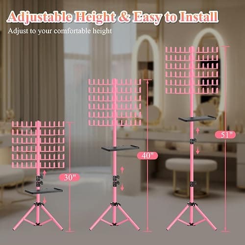 OLMRJKD Braiding Hair Rack with Tray, 144 Pegs Height Adjustable Braiding Rack, 2-side Hair Extension Holder Hanger, Hair Stand with Stylist Hair Braiding Tools for Hair Salon Home Traveling (Pink) thumbnail 4