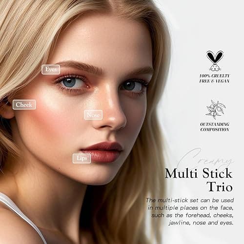 bayfree 3 PCS Makeup Cream Contour Stick Set, Highlighter & Bronzer & Blush Stick, Long Lasting, Natural Face Contour, Dewy & Matte Finish, Multi Stick Trio for All Skin thumbnail 6