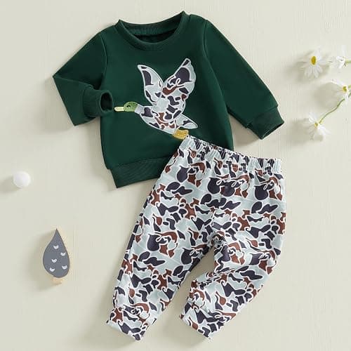 Fufuriprefer Toddler Baby Boy Fall Clothes Camo Outfit Animal Embroidery Long Sleeve Sweatshirt Camouflage Pant Set thumbnail 6