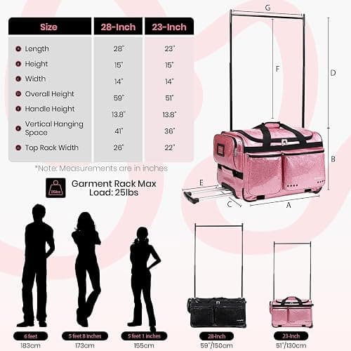 Fanwoli 23" Dance Bag with Rack, Dressing Room, Rolling Competition Duffel | Shine-Bright Collection, 360 Privacy Curtain, TPU-Coated Glitter Fabric, Dual Support System, 10-Costume Capacity thumbnail 7