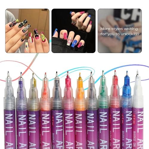 Nail Art Pens 12 Colors Set, Nail Art Markers Polish Pen for 3D Nail Art, nail art Tools for Dotting Drawing Painting Point Liner DIY thumbnail 6