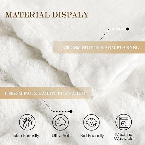Latepis White Faux Fur Queen Blanket Cozy Bubble Soft Fuzzy Thick Living Room Blankets for Bed Sofa Bedroom Plush Fluffy Warm Blankets for All Seasons Luxury Throw Blanket 90x90 Inch, 860gsm thumbnail 3