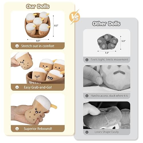 ZENLIV Emotional Support Boba Plush, 5 Cute Squishy Toys Stuffed Animal with Carrying Basket, Funny Cute Cuddly for Boba Lovers Adults, Inspirational Motivational Encouragement Gifts for Women Men thumbnail 6