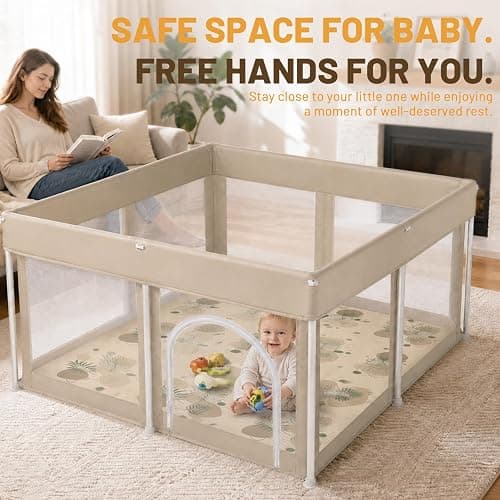 Foldable Baby Playpen with 4 Handle Rings, 30 Ocean Balls, Net Basket and Mat, 50"x50" Portable Collapsible Play Yard for Indoor and Outdoor Use thumbnail 4