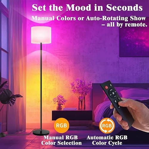 Fuvqeyes Smart Floor Lamp with APP & Remote Control - Dimmable RGB & White Light (3000K-6500K) for Living Room, Bedroom, Office - Modern Standing Lamp with 9W LED Bulb Included thumbnail 8