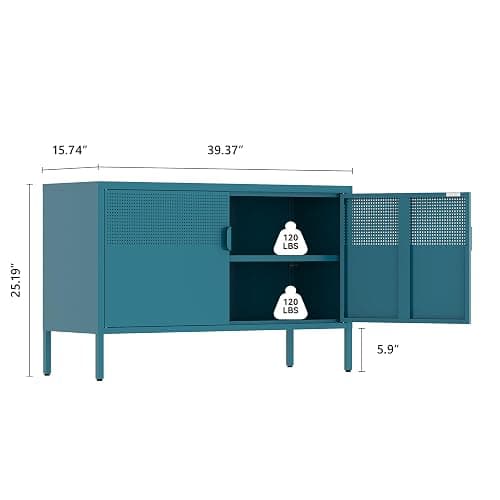 XIUSVON Metal Storage Cabinet,2 Door TV Stand, Metal Mesh Accent Cabinet,Magnetic Door Closure,Low Storage Cabinets with Doors and Shelves thumbnail 3