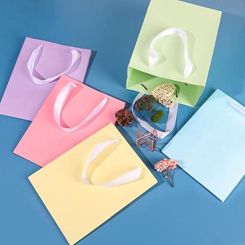 MOXARYSU 5 Pcs Small Medium Gift Bags With Handles: 7x4x9 Pastel Kraft Paper Bags With 10 Tissues For Party, Birthday,Baby Shower,Wedding（Soft Color） thumbnail 4
