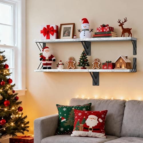 BAYKA Wall Shelves for Bedroom Decor, Floating Shelves for Living Room Kitchen Storage, Wall Mounted Rustic Wood Floating Shelves for Kids Books, Corner Shelf for Bathroom(Gray White，Set of 4) thumbnail 5