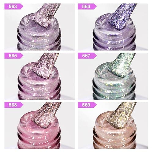 RARJSM Aurora Cat Eye Gel Nail Polish Set 6 Colors Velvet Silver Glitter Purple Pink Green Champagne Galaxy Star Cloud Ice Gel Polish with Magnet Stick UV LED Curing Requires Soak Off Home Salon thumbnail 5