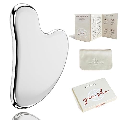 Rena Chris Gua Sha Facial Tools, Stainless Steel Gua Sha, Metal Gua Sha for Jawline Sculpting and Puffiness Reducing, Gua Sha Stainless Steel Tool, Skin Care Gift (Silver) - Silver - Image 1