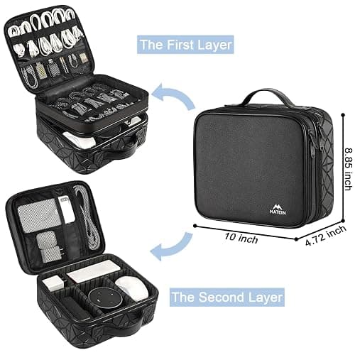 MATEIN Cable Organizer Bag, Waterproof Travel Electronic Storage, Shockproof Portable Double Layer Tech Bags Carrying Case for Cord, Earbuds, Charger, SD Card, DJ Gifts, Black thumbnail 2