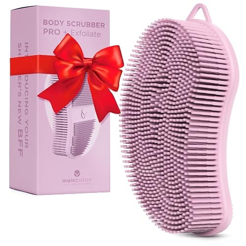 MainBasics Silicone Body Scrubber Dual-Sided Shower Loofah and Exfoliator (Pink, Exfoliate) - Image 1
