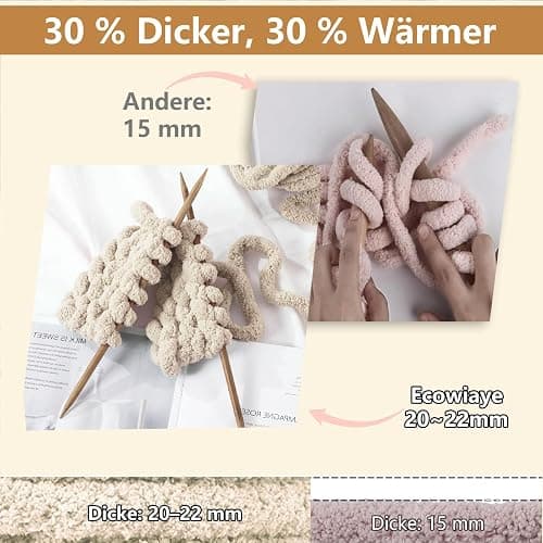 Ecowiaye 2 Stück Dicke Wolle, 500g Chunky Yarn Armstricken Wolle, Dickes Garn zum Häkeln, Flauschig XXL Häkelwolle zum Handstricken für Decke, Schals, Mützen, Haustier Nest (Beige) thumbnail 4