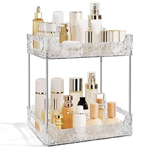 TENDER EPOCH 2-Tier Bathroom Counter Organizer Countertop Storage, Dresser Organizer Vanity Tray for Makeup, Perfume Organizer Cosmetics Skincare Shelf - Clear - Clear White - 2-Tier - Image 1