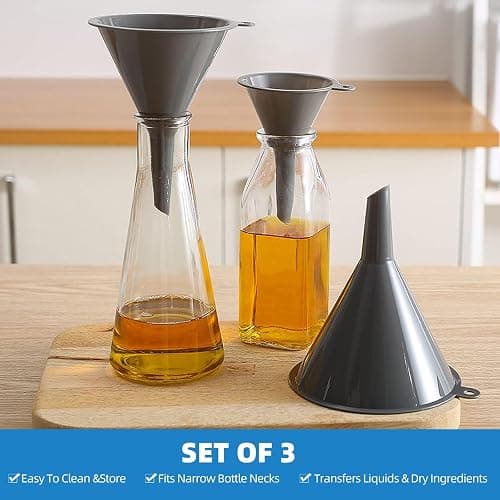 Plastic Kitchen Funnel Set of 3, Round Funnels for Filling Bottles, Gray | Durable Funnels for Kitchen Use, Multifunctional Funnels for Filling, Canning, Cooking, Lab or Car Oil thumbnail 4