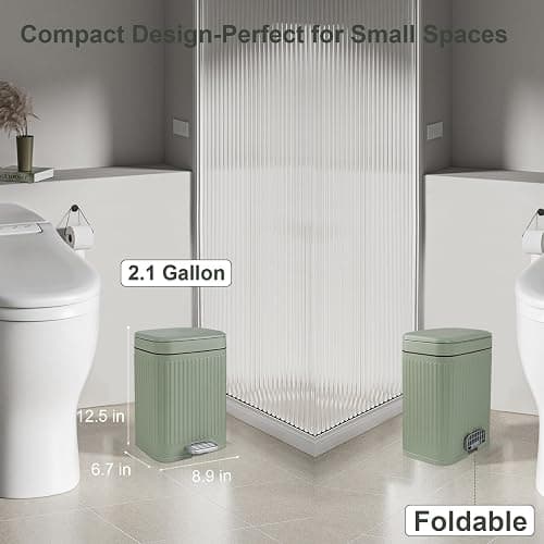 rejomiik Small Bathroom Trash Can with Lid 2.1 Gallon Soft Close Step Slim Garbage Can Waste Bin for Office, Bedroom, Kitchen, Light Green thumbnail 2