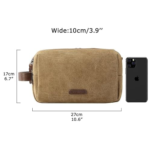 BAGSMART Toiletry Bag for Men, Canvas Travel Toiletry Organizer Dopp Kit Water-resistant Shaving Bag for Toiletries Accessories,Khaki-Medium thumbnail 2