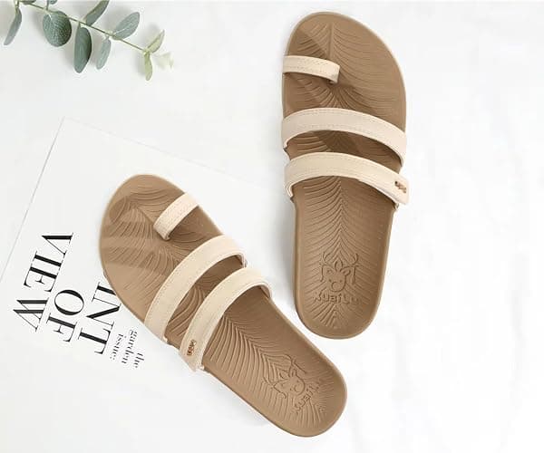 KuaiLu Womens Slides Sandals With Arch Support Comfort Plantar Fasciitis | Yoga Mat Orthopedic Cushion Sandals Fashion Summer Beach Walking Flat Adjustable Ladies Slip On Dressy Sandles US5-11 thumbnail 7