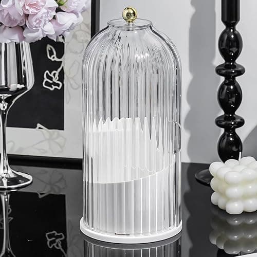 TOOCA BEAR Makeup Brush Holder Organizer 360°Rotating Cosmetic Tools Holder with Lid Sliding Door Dustproof&Waterproof for Vanity Bathroom Bedroom,Transparent thumbnail 4