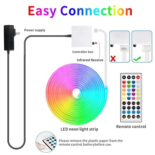 segrass 32.8ft LED neon Lights with Remote APP Control IP65 Waterproof Flexible Neon Strip Lights 24V RGB Rope Lights for Bedroom Room Outdoors Décor thumbnail 7