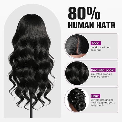 Mannequin Head Human Hair, 26" Cosmetology Mannequin Head with 80% Human Hair, Doll Head for Hair Styling with Clamp Holder and Tools (Black) thumbnail 2