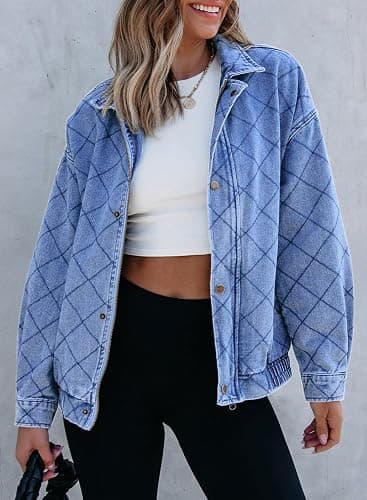 Sidefeel Women's Jean Jacket Long Sleeve Zimbaplatinum Overszied Denim Jackets Shacket Coat Fashion Spring Outfits 2025 - Large - Iceland Blue thumbnail 4