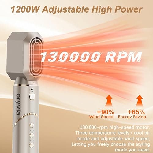 oryvia Air wrap Hair Styler & 8 in 1 Hair Dryer Brush, 1200W Rotate Air Wrap, 130,000 RPM High Speed Negative Ions Hot Air Brush, Air Styler for Volumizer, Curl, Straighten, Drying, Champagne Gold thumbnail 2